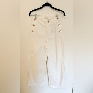 Zara Marine White Corduroy High Rise Wide Leg Cropped Pants Women’s Size 4